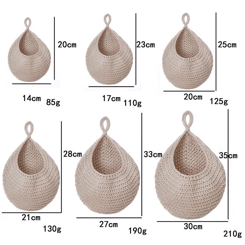 Wall-Mounted Vegetable Storage Fruit Basket Water Drop Bird's Nest Net Bag Handmade Cotton Rope Woven Wall Hanging_voghion.com
