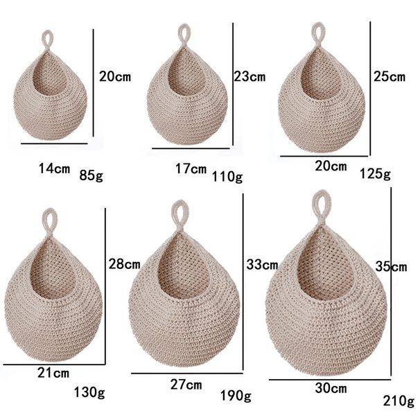 Wall-Mounted Vegetable Storage Fruit Basket Water Drop Bird's Nest Net Bag Handmade Cotton Rope Woven Wall Hanging_voghion.com