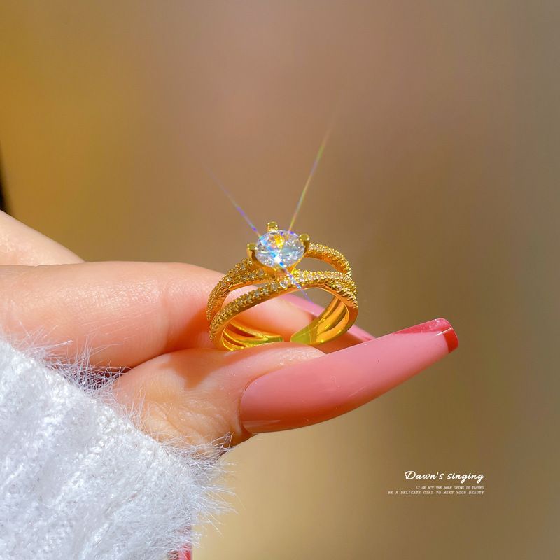【Placage en or véritable】 Bague ouverte torsadée croisée personnalisée pour index, rouge net, même style, simple et froid_voghion.com