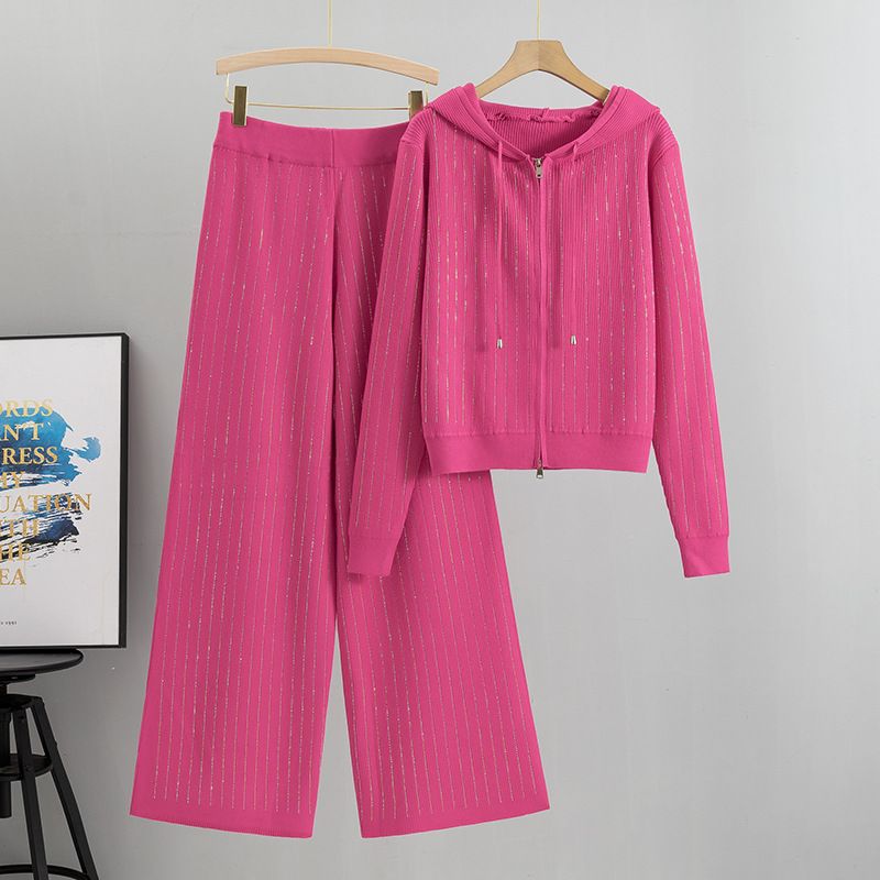 Damenbekleidung High-End-Mode lässiger Sportanzug für Damen Herbst und Winter heiße Diamant-Kapuzenjacke weite Beinhose Temperament zweiteiliger Anzug_voghion.com