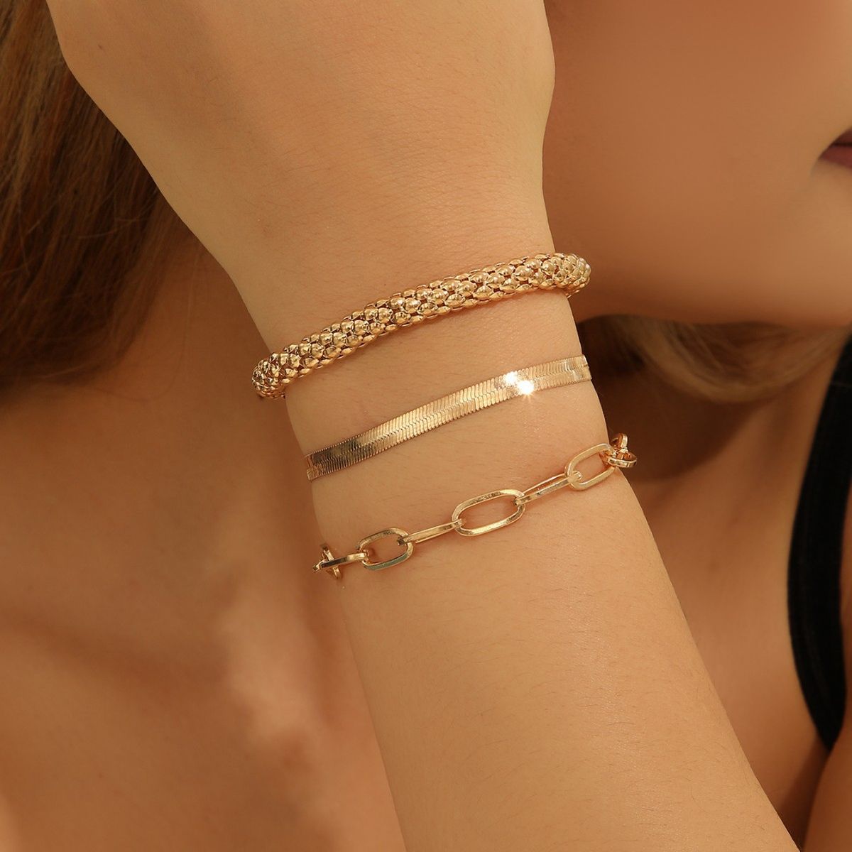 Nuovo set di 3 bracciali con catena a popcorn a forma di serpente cubano, stile cavigliera e moda_voghion.com