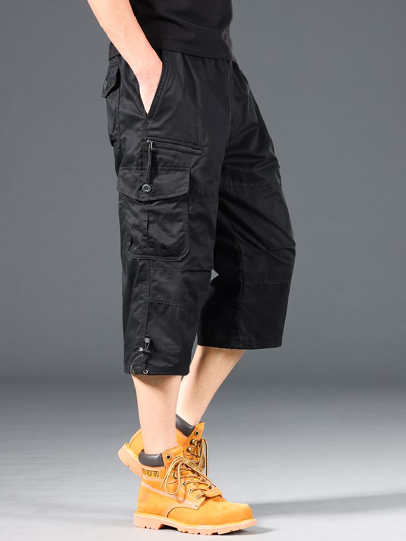 Summer Men's Cargo Shorts Loose Casual Below Knee Elastic Waist Plus Size Outdoor Jogging Tactical Capri Pants_voghion.com