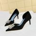 6168-AK58 Banquet Women's High Heel Hand Scratch Pattern Wrinkled Fabric Shallow Mouth Pointed Toe Side Hollow_voghion.com