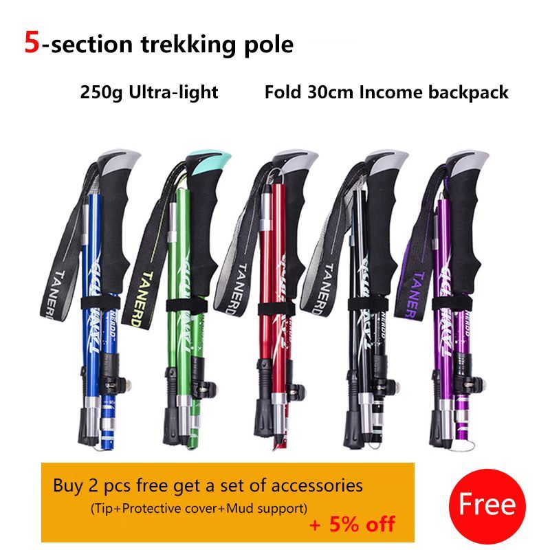 5-Section Outdoor Fold Trekking Pole Camping Portable Walking Hiking Stick For Nordic Elderly Telescc Club Easy Put Into_voghion.com