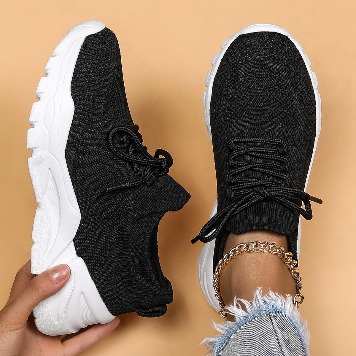 Plus Size Women's Breathable Sock Sneakers Slip-On Lazy Shoes_voghion.com