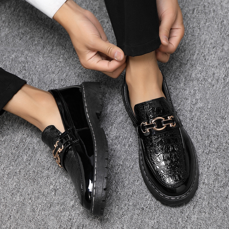 Freizeitschuhe mit rundem Kopf und klassischer Pferdeschnalle für Herren, Arbeitsschuhe fürs Büro, weiche Sohle, Kunstleder, flache Schuhe_voghion.com