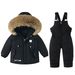 Warm Winter Snowsuit For Toddlers - Insulated Waterproof Ski Outfit With Hood, Two-Piece Set For Girls (80-120cm, Black/Red/Blue/Pink/Beige)_voghion.com