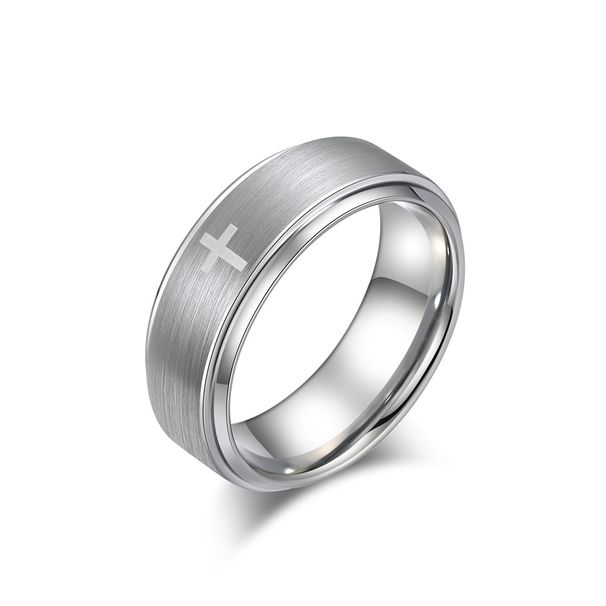 Men's Jewelry Tungsten Steel Cross Ring Laser Engraving Fashionable And Simple Personality Tungsten Gold Hand Jewelry Gift_voghion.com