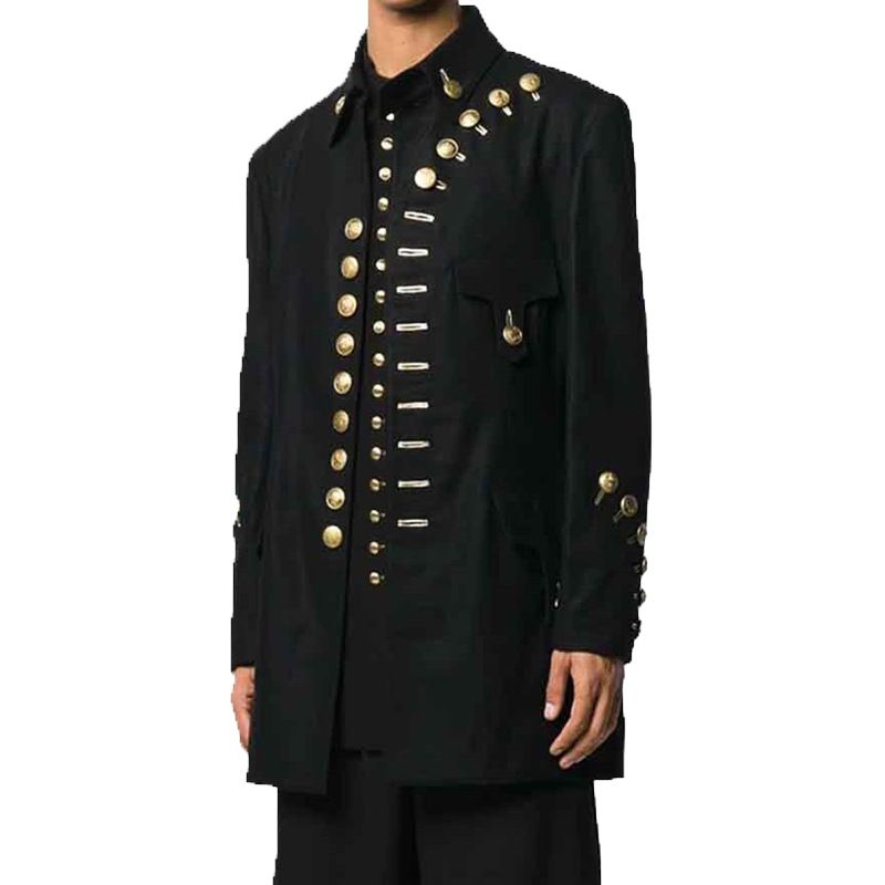 Abito da signore della guerra di design di nicchia di personalità di strada europea e americana di alta moda coreano giacca con colletto alla coreana in tinta unita plus size abbigliamento da uomo stile_voghion.com