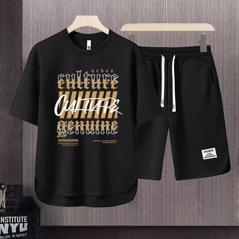 Herrenbekleidung 2024 Waffel Casual Sommeranzug Herren Loose Teen Kurzarm T-Shirt Shorts Hübscher zweiteiliger Anzug_voghion.com