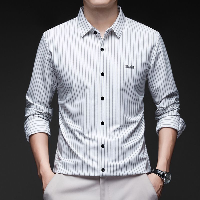 Ds27121 Héichelastescht nahtlos High-End Business Casual gestreift Fréijoers- an Hierschtbasis Männerhemd mat laanger Äermel a Revers_voghion.com