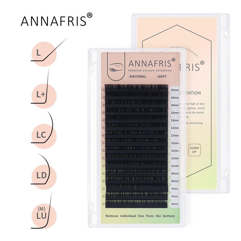 ANNAFRIS 16Rows L/L+/LC/LD/LU(M)/N Curl False Eyelash Extensions Mink Matte Black 8-15mm Mixed Tray L Curl Makeup Lashes_voghion.com