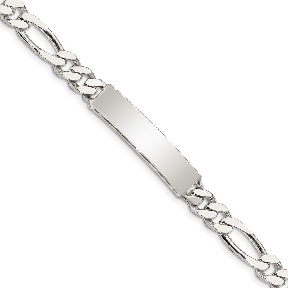 Sterling Silver Polished Engraveable Figaro Link ID Bracelet_voghion.com