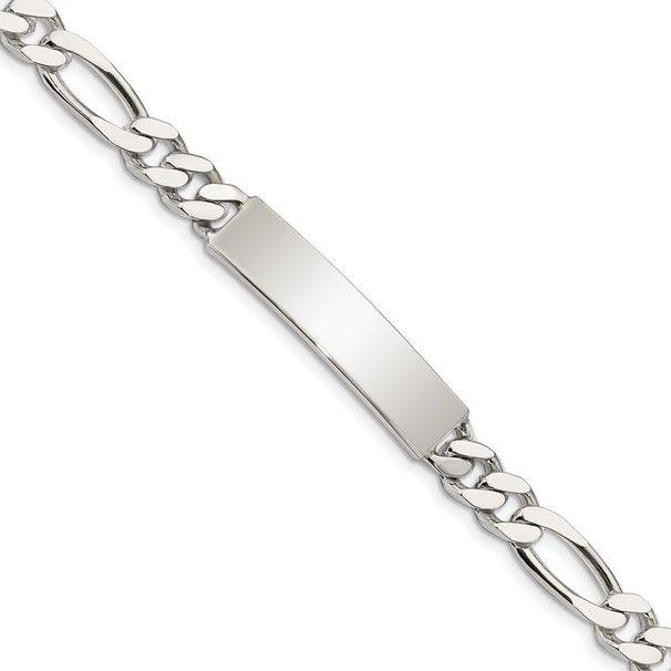 Sterling Silver Polished Engraveable Figaro Link ID Bracelet_voghion.com