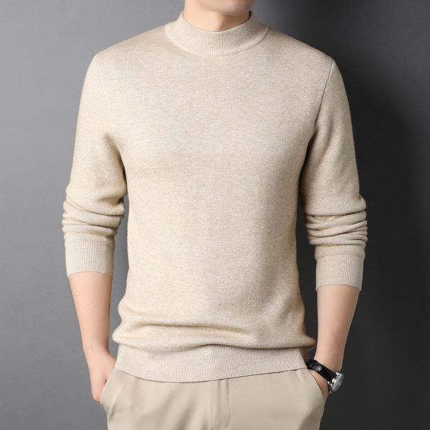 New Spring And Autumn Solid Color Half Turtleneck Knitted Slim Fit For Young Men Base Layer Sweater Men's Clothing_voghion.com