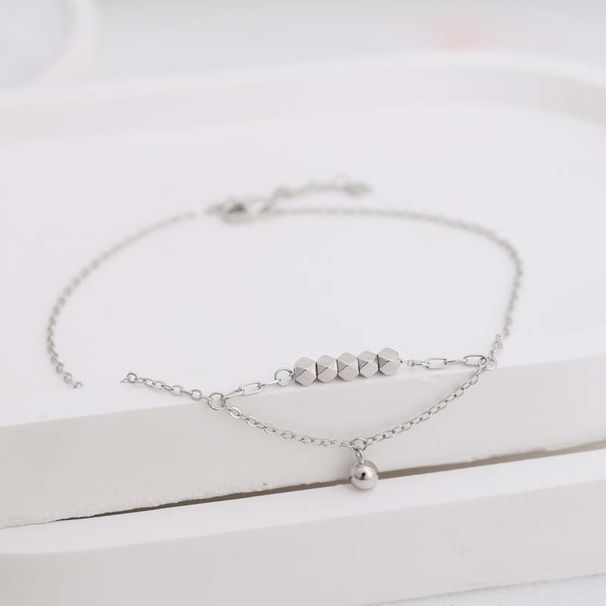 Tornozeleira quadrada pequena tridimensional de prata esterlina para mulheres, borla dupla de camada versátil e requintada e simples_voghion.com