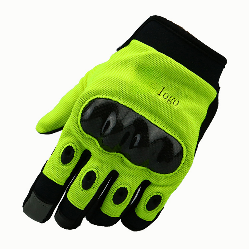 Full finger gloves, fluorescent green carbon fiber shell, motorcycle riding protection, touch screen gloves_voghion.com