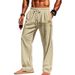 Four Seasons Thin Beach Casual Lace-Up New Men's Cotton Linen Drawstring Straight Long Pants_voghion.com