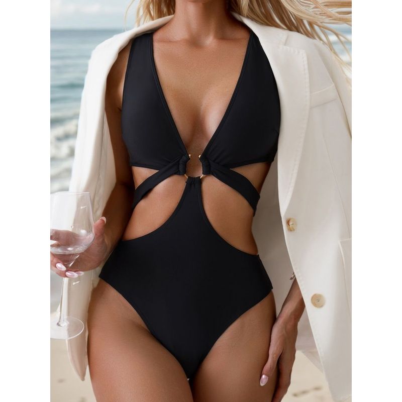 Ins Style New Black Slimming Sexy One-Piece Swimsuit Bikini_voghion.com