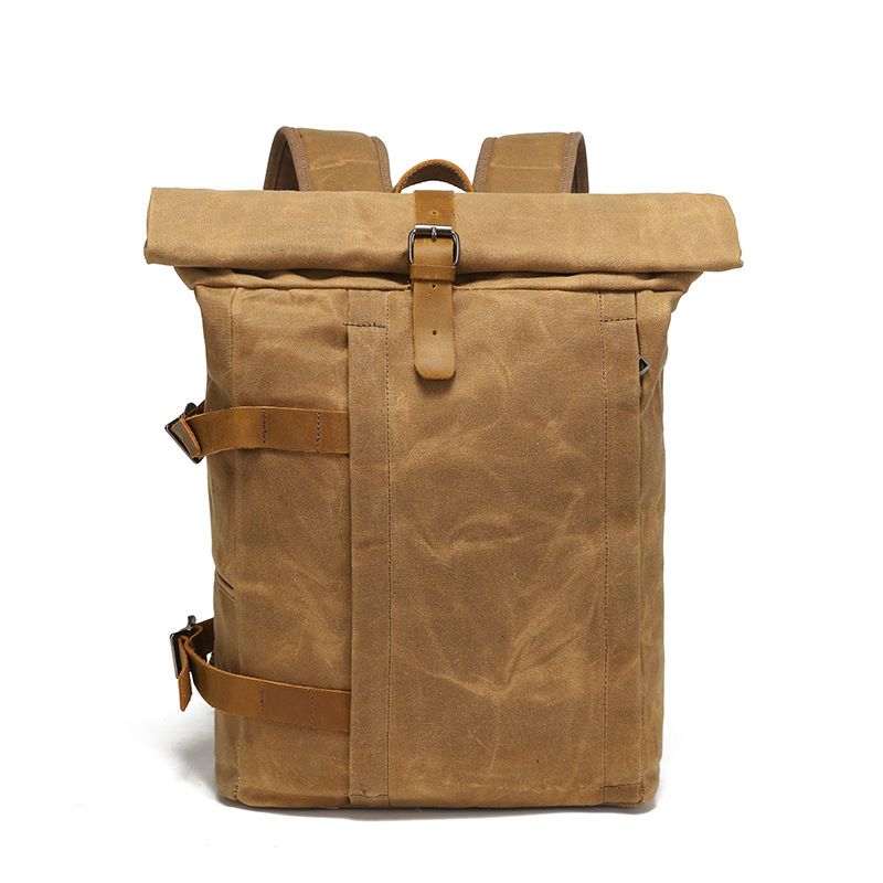 Suitable For All Seasons For Men And Women Outdoor Sports Hiking Travel Backpack Student School Bag Canvas With Crazy Horse Leather_voghion.com