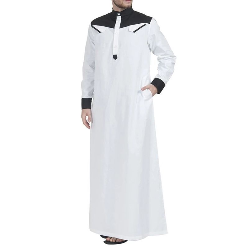 Men's color patchwork long long robe casual robes_voghion.com