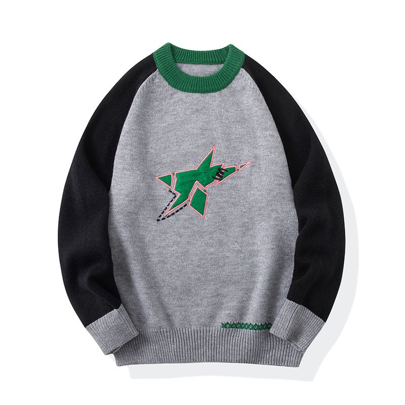 Sweater men's autumn and winter new style American jacquard contrasting color loose casual round neck couple's Korean_voghion.com