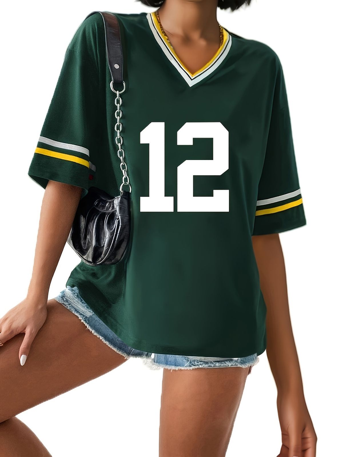 T-shirt da donna, maglie commemorative per il calcio, top a maniche corte con stampa digitale, top con scollo a V e colletto in tessuto_voghion.com