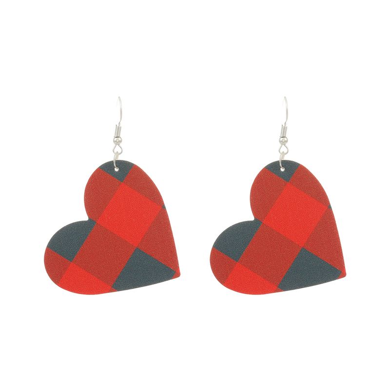 Neue große Liebe Herz Ohrringe rot und schwarz kariert Regenbogen Leopard herzförmigen Leder Haken Ins Ohr Schmuck_voghion.com
