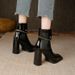 Stivali alla caviglia alti con punta quadrata da 8,5 cm per donna, autunno e inverno, in pelle alla moda, con tacco spesso e lucido_voghion.com