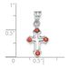 Sterling Silver Rhodium-plated Polished Open Cross Red Crystal Pendant_voghion.com