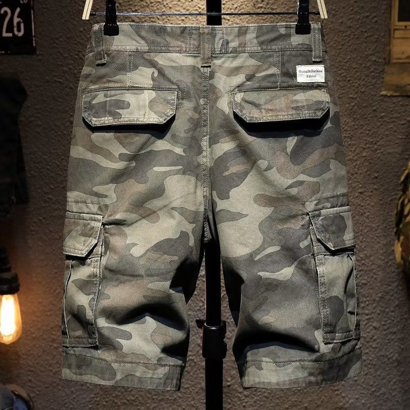 Kamouflage-workwearshorts, lös sommar för män Casual Trendigt märke, 5 cm ytterbyxor, flera fickor, 5 cm byxor_voghion.com