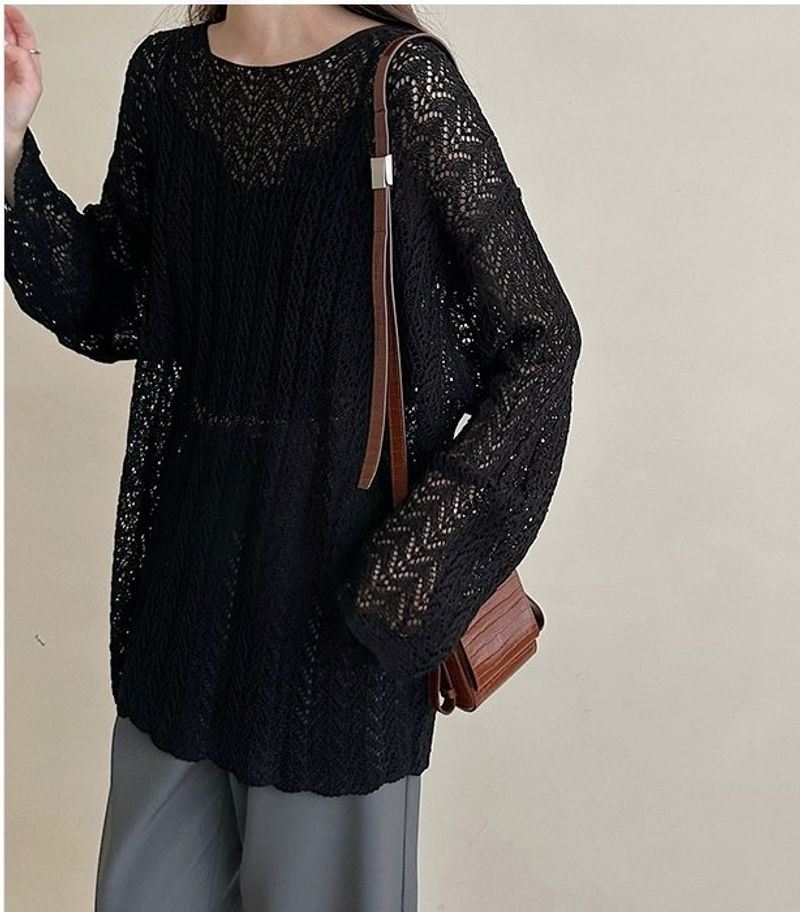 Lazy style loose long sleeved knitted for autumn 2024 new women's clothing, stylish and hollowed out slit top_voghion.com