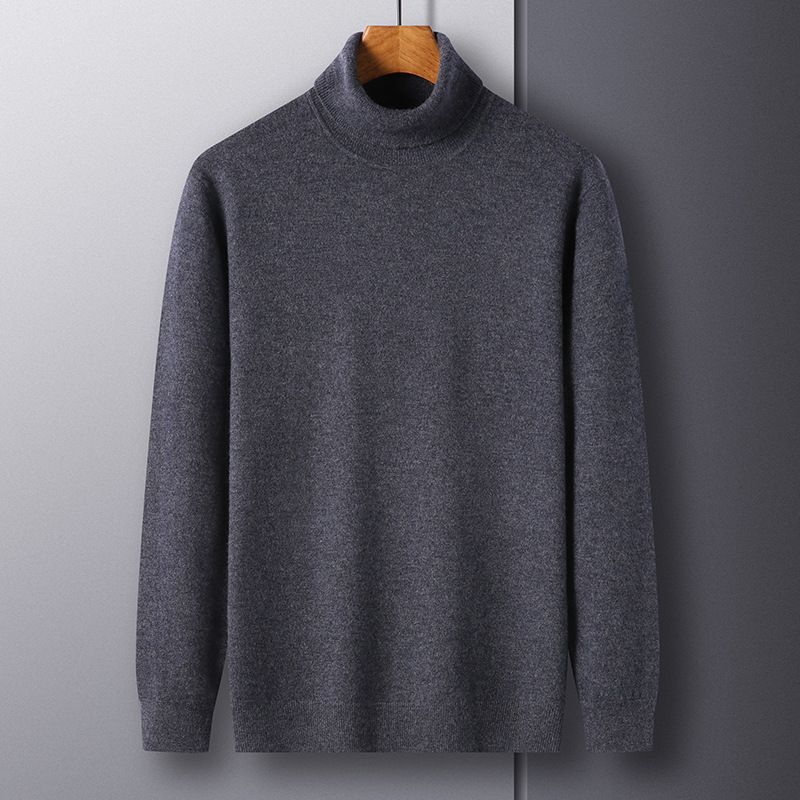 Maglione di lana per uomo autunno e inverno, abbigliamento maschile di mezza età, maglione di base lavorato a maglia multicolore, maglione a collo alto con interno in lana_voghion.com