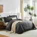 Atmungsaktive Bettdecken-Sets in Dunkelgrau mit Rüschen und Rautenstickerei, Queen-Size-Größe, 3-teiliges Ganzjahres-Bettwäscheset als Daunenalternative_voghion.com