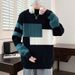 New color blocking striped sweater for men in autumn and winter, round neck long sleeved base sweater, thread jacket, warm knit sweater_voghion.com