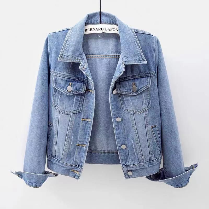 ​​Women's Slim Fit Denim Jacket – Light Blue & Bluish Washed Short Spring/Autumn Cardigan With Single Breasted Design (S-3XL)​​_voghion.com