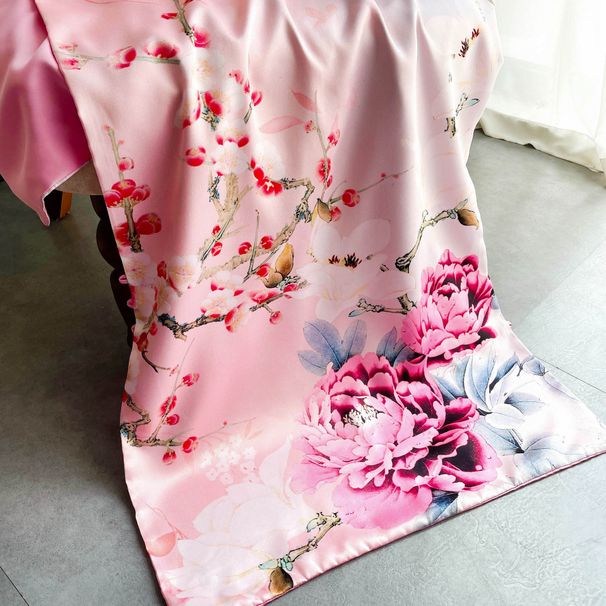 silk double-sided double layer buckle extended scarf, floral print cheongsam shawl, decorative sun protection_voghion.com
