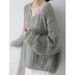 Maglione in mohair morbido e pigro stile francese per donna, taglie forti, primaverile, temperamento delicato, scollo a V, lavorato a maglia traforata_voghion.com