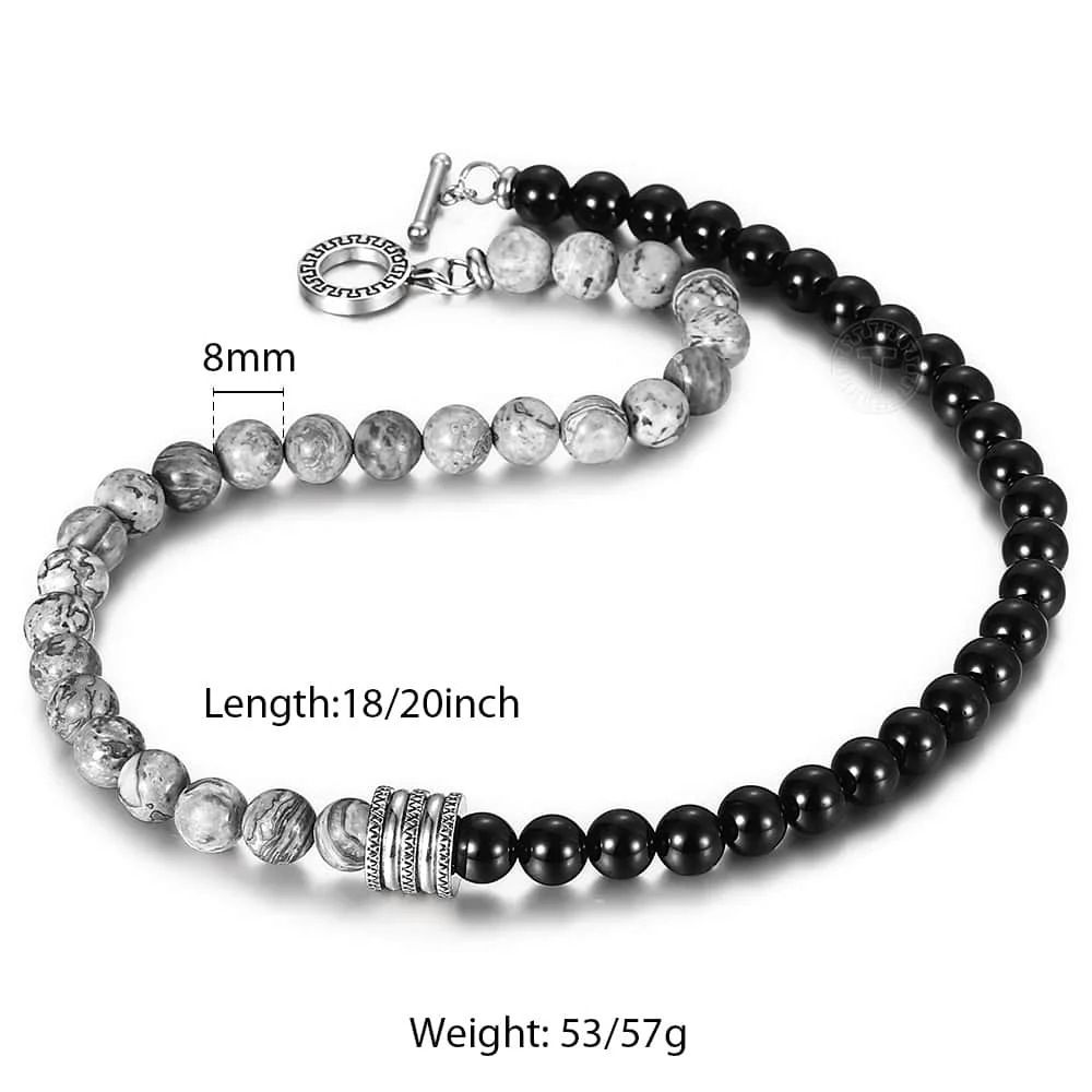 Collana di perline fatta a mano con foro passante in argento tibetano, perline distanziatrici in pietra vulcanica, collana di pietra naturale con occhio di tigre e incoraggiamento._voghion.com