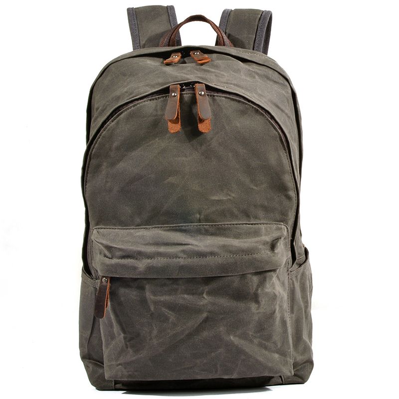Mochila escolar retrô de viagem casual estilo militar óleo cera lona_voghion.com