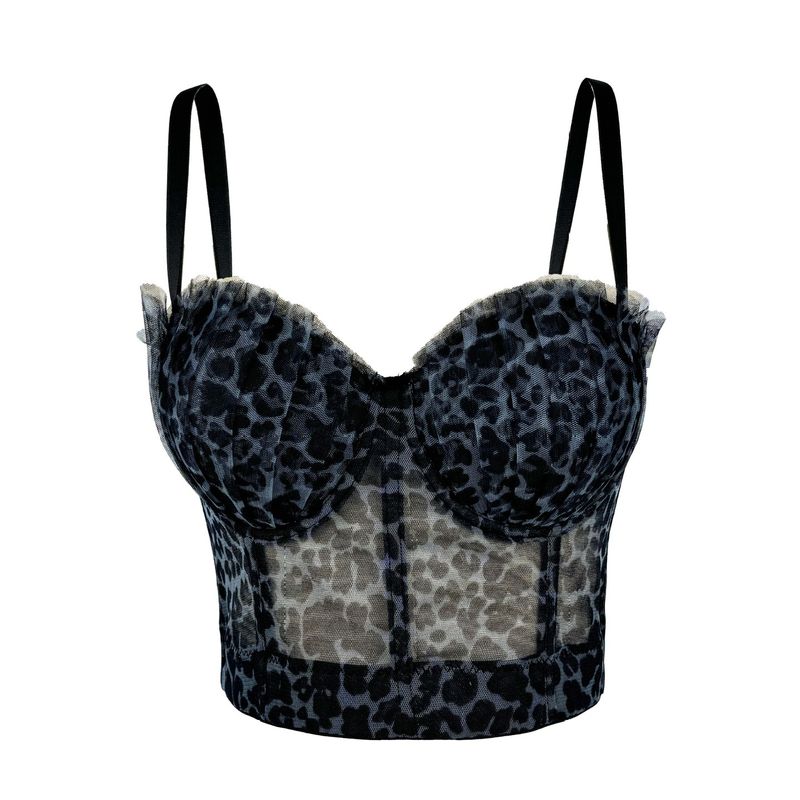 Underwear Design Pleated Tube Top Sexy Leopard Print Angora Red Underwear Small Camisole Fishbone Bra Outer Wear_voghion.com