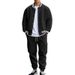 Autumn Winter American Style Stand Collar Baseball Jacket With Fleece Lined Pants Loose Fit Men's Sports Suit_voghion.com