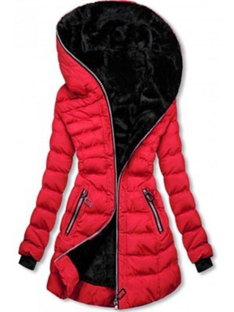 Abbigliamento da donna Cappotto invernale in cotone con cappuccio Cappotto caldo in peluche di cotone Giacca di media lunghezza Giacca in cotone nero_voghion.com