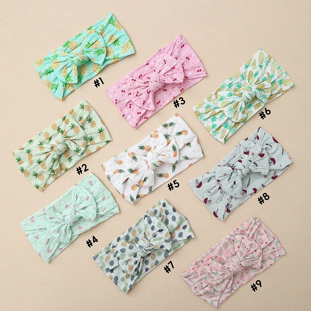 Cute Children's Fruit Digital Printed Headband European and American Baby Hair Accessories Stretch Nylon Baby Bow Wide Hair Band_voghion.com