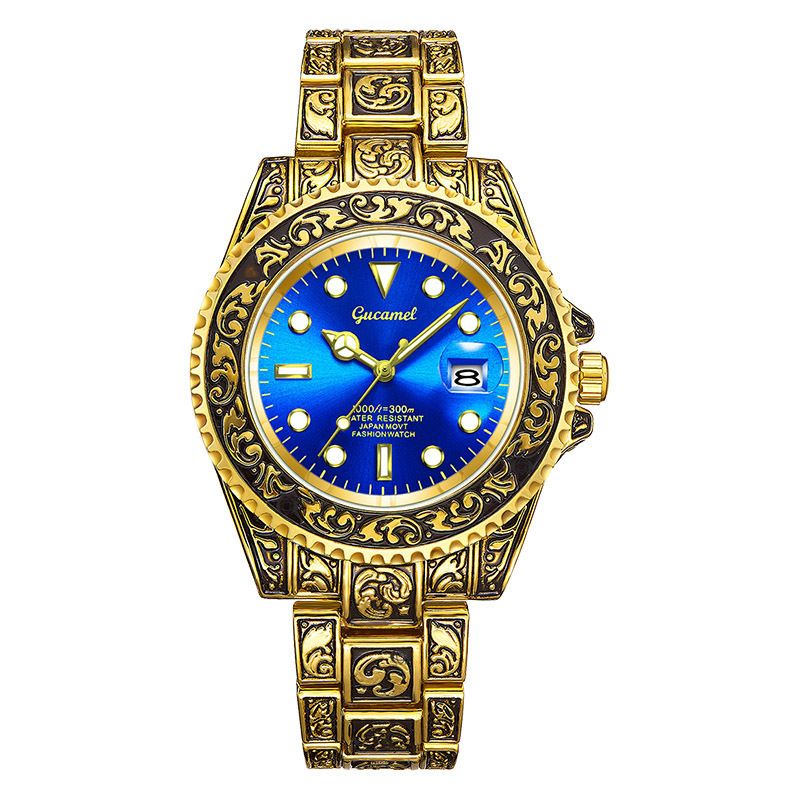 Ancient Camel Nicht mechanische Herrenuhr Vintage geschnitzte Quarzuhr Kalenderuhr Cross Border Water Ghost Watch_voghion.com