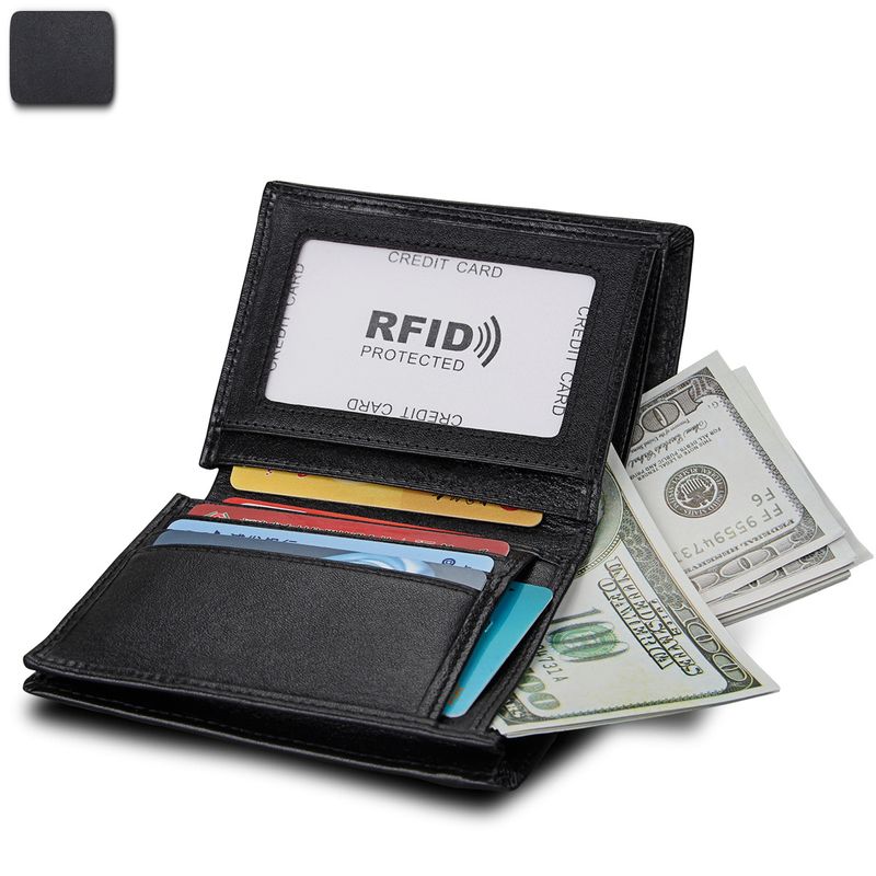 Kurze Brieftasche aus Leder, Brieftasche aus Rindsleder der obersten Schicht, lässige Herrentasche aus echtem Leder_voghion.com