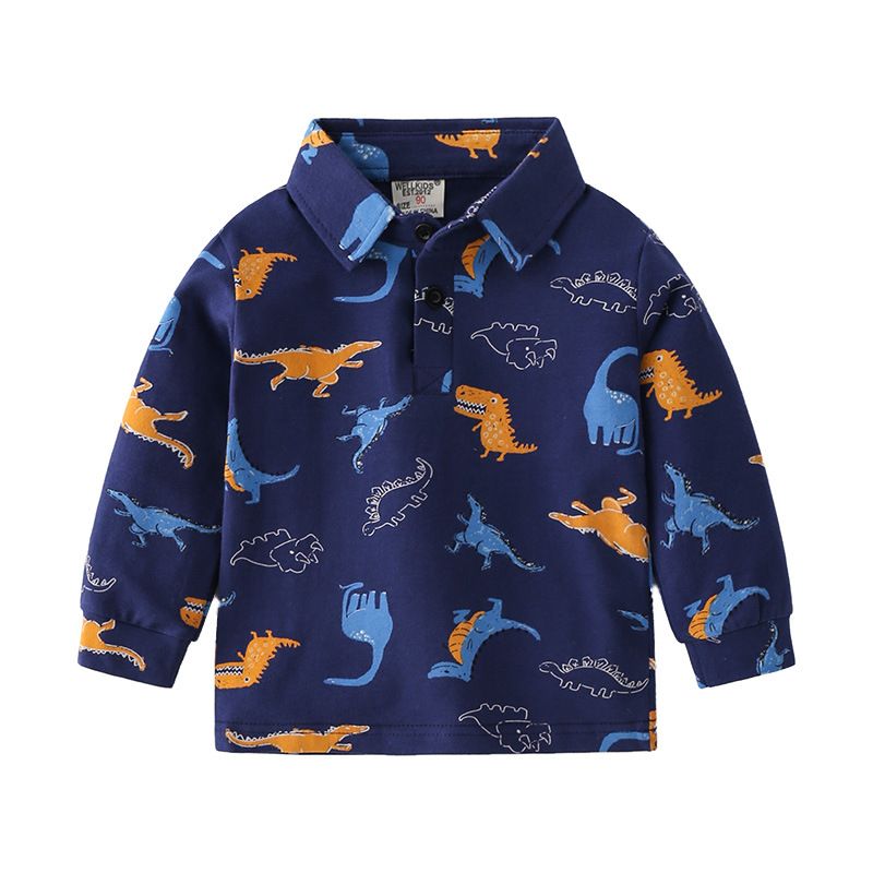 Unhooded Long Sleeve Top Spring Boys Long Sleeve Polo Shirt Cartoon Soft Comfortable Lapel Children's Wear_voghion.com