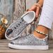 Summer Sequin New Front Tie Solid Color Plus Size Sneakers_voghion.com