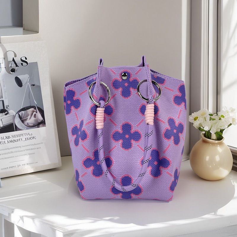 2025 New Women's Knitted Bucket Magnetic Closure Handbag Large Capacity Shopping Casual Versatile Tote Bag_voghion.com