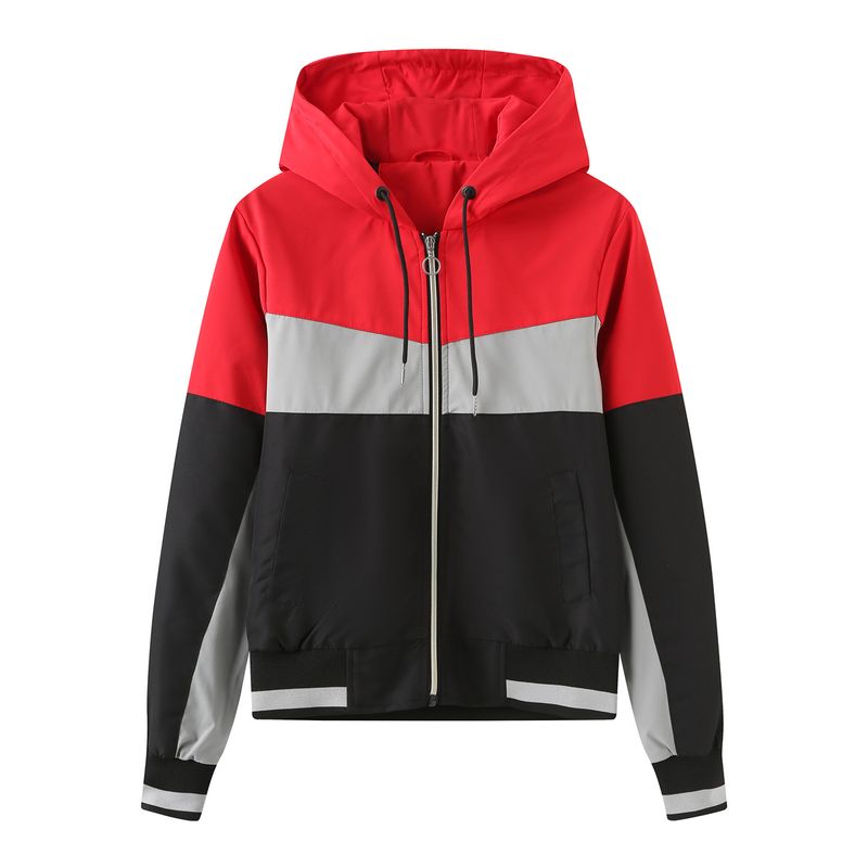 Women's Clothing Spring and Autumn New Thin Hooded Windbreaker Women's Color Insert Long-sleeved Zipper Drawstring Jacket_voghion.com
